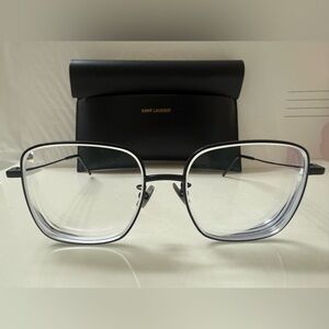 Saint Laurent YSL Black Metal Square Eyeglasses